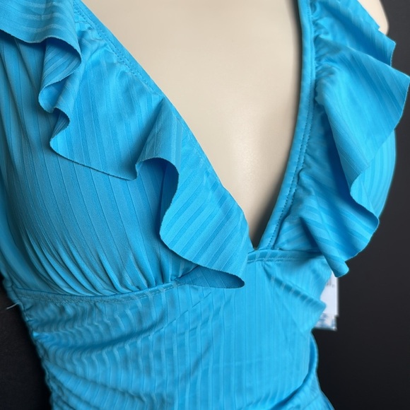 Into The Bleu V-neck ruffle, drape waist,keyhole tie back knot, one piece swim - Picture 2 of 9